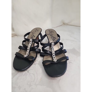 Brighton Tesoro Black Jeweled Strappy Kitten Heel Sandals Size 7